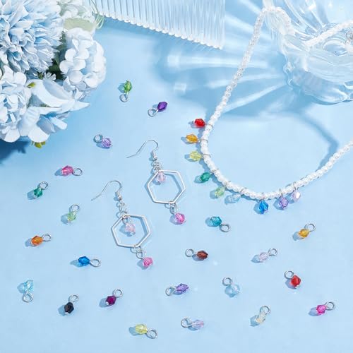PH PandaHall 110pcs 22 Colors Crystal Bead Charms, 5mm Crystal Dangle Charm Pendants Acrylic Bicone Beads Charms Tiny Bead Dangles for DIY Earring Necklace Bracelet Keychain Jewelry Making