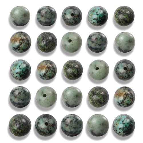 100Pcs 10mm Natural Smooth African Turquoise Gemstone Beads Round Loose Stone Beads for Jewerly Making with Crystal Stretch Cord - color: African Turquoise, size: 10mm