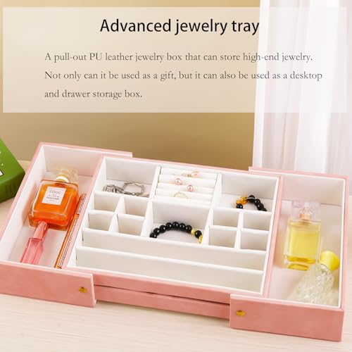 Jewelry Organizer for Drawer, Retractable Jewelry Drawer Organizer Inserts, Leather Storage Display Case Storage Containers Box in Dresser