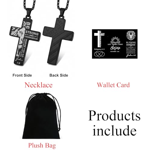 Stainless Steel Cross Necklace for Men American Flag Pendant Chain Christian Catholic Religious Gifts for Him/Son/Father/Teen/Husband Inspirational jesus Bible Verse Jewelry - style: Joshua 1:9