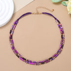 Elisheva Natural Stone Choker Necklace for Women, Boho Natural Emperor Jasper Stone Lace Agate Beaded Crystal Necklace, Gemstone Jewelry Gift for Her - style: 2 layered purple emperor stone