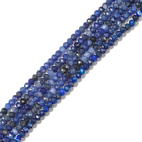 BEADIA Natural Blue Sodalite Beads 4x2mm 120pcs Faceted Rondelle Loose Semi Gemstone Beads for Jewelry Making Design - color: Blue Sodalite