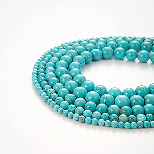 100Pcs Natural Stone Beads 6mm Turquoise Round Gemstone Loose Beads with Elastic Bracelet String for Bracelets Necklace Jewelry Making - color: Blue Turquoise, size: 6mm
