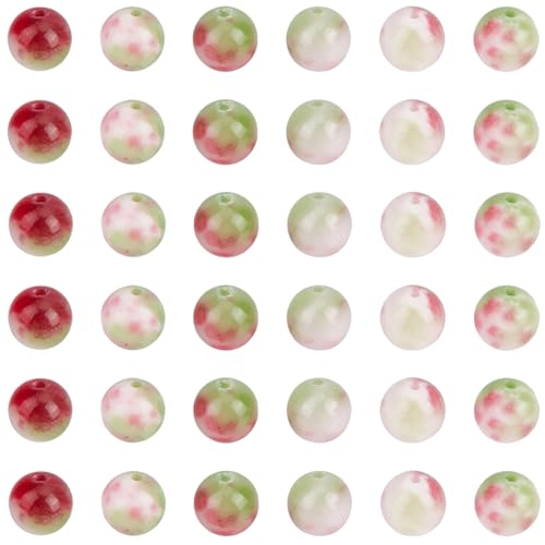 1 Box 50PCS 10MM Natural Watermelon Stone Beads Round Pink Green Persian Jade Tourmaline Energy Crystal Gemstone Power Loose Spacer Bead Bulk for Jewelry Making Bracelet Necklace DIY Craft - size: 10mm 50pcs