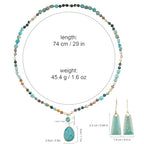2 Pcs Boho Lapis Lazuli Jewelry Set for Women - Handmade Natural Stone Beaded Long Necklace with Oval Lapis Lazuli Pendant & Trapezoid Lapis Lazuli Earrings | Vintage Elegance | Ideal Gift for Her - style: Amazonite Pendant