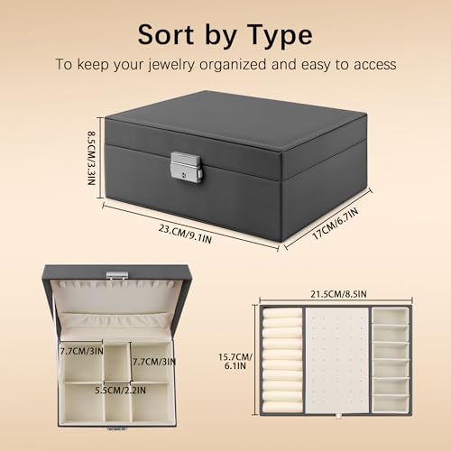 Homeanda Jewelry box 2 layer Jewelry box Leather Jewelry boxes for Women Girls Teens Jewelry organizer box Jewelry Storage box with lock(Black) - color: Black