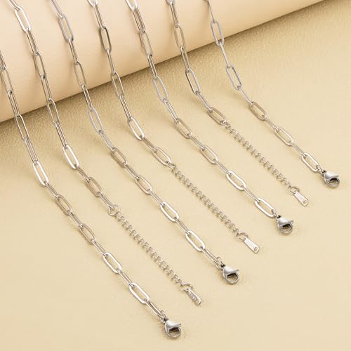 SMYHTGLIF 20 Pack Stainless Steel Bulk Necklace Bracelet Chain for Jewelry Making 4mm Paperclip Necklace Bracelet Chains for Women - color: Silver