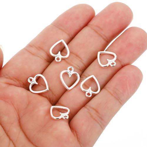 PATIKIL Heart Charm, 100Pcs Mini Heart Circle Pendant Charm Bulk for Jewelry Making Earrings Necklace Wedding Crafts - color: Silvery