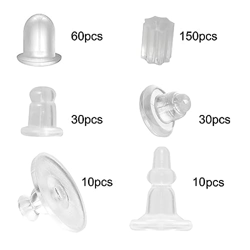 290pcs Silicon Earring Backs for Studs, Full Cover Earring Backs, 6 Styles Clear Hypoallergenic Rubber Earrings Safety Back Stopper Replacement Kit (Mixed Styles) - color: 6 Mixed Styles