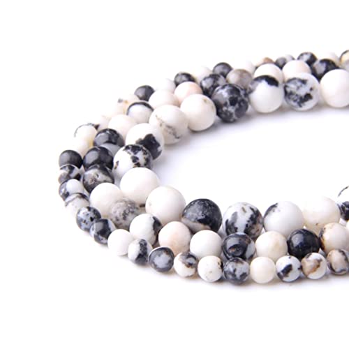 Natural Stone 6mm Black White Zebra Smooth Round Loose Beads Energy Gemstone DIY for Jewelry Making Bracelet Necklace 1 Strand 15" - color: Black White zebra, size: 6mm