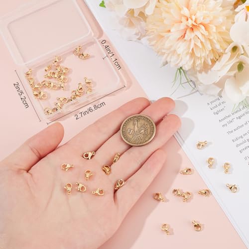 Beebeecraft 1 Box 50Pcs Lobster Claw Clasps 24K Gold Plated 304 Stainless Steel Trigger Small Snap Clasp for Bracelet Necklace Jewelry Making 9x6mm - size: 6mm