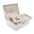 Homeanda Jewelry box 2 layer Jewelry box Leather Jewelry boxes for Women Girls Teens Jewelry organizer box Jewelry Storage box with lock(White) - color: White