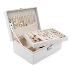 Homeanda Jewelry box 2 layer Jewelry box Leather Jewelry boxes for Women Girls Teens Jewelry organizer box Jewelry Storage box with lock(White) - color: White