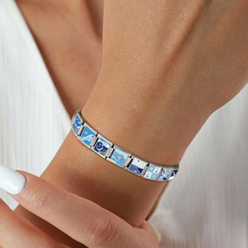 Italian Charms Bracelet Sets with 1Pcs Starter Brascelet 9Pcs Charms 9mm Italian Modular Charm Bracelet DIY Module Jewelry Gifts - color: A-Starter Bracelet Set Blue