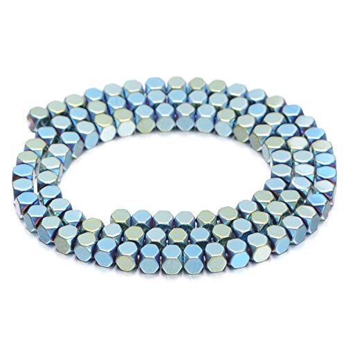 AD Beads Natural Hematite Gemstone Faceted Square Cube Loose Beads 16" 2x2mm 4x4mm (4x4mm, Metallic Green) - color: Metallic Green, size: 4x4mm