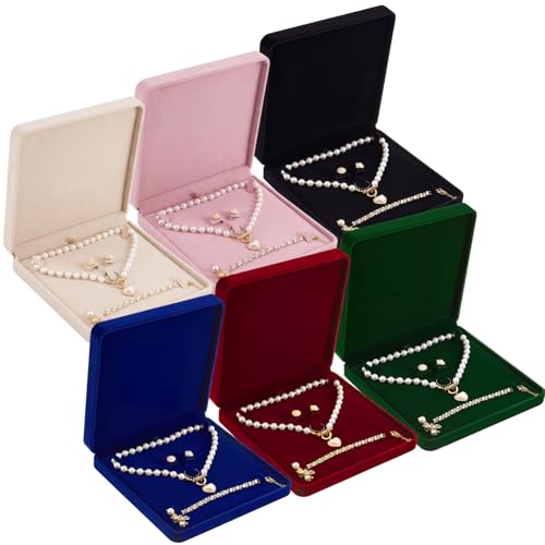 Yinkin 6 Pcs Velvet Jewelry Set Box Jewelry Display Case Earring Ring Bracelet Necklace Gift Box Pearl Necklace Storage Case for Mother's Day Wedding Travel Anniversary (Multicolor) - color: Multicolor