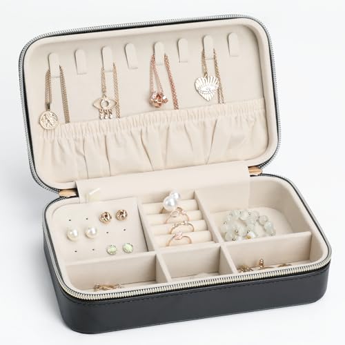 Portable Jewelry Organizer for Travel Compact Leather Jewelry Box with 8 Hooks, Earring Holder & Zippered Pouch, Ideal Gift for Women Black - color: Black-21, size: Style F
