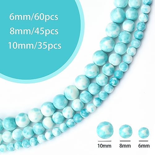 60pcs 6mm Natural Blue Rain Flower Gemstone Beads Energy Healing Crystal Round Loose Stone Beads for Jewelry Making, DIY Bracelets Necklaces - color: Blue Rain Flower, size: 6mm