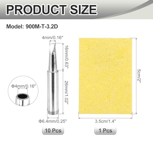 MECCANIXITY Pack of 10 900M Solder Tips Internally Heated Soldering Tips with Cleaning Sponge Pad Replacement Welding Accessories Kit for Electrical Solder Station Tip (900M-T-3.2D) - style: 900M-T-3.2D