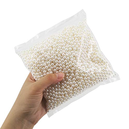 INSPIRELLE 2600pcs 6mm Ivory Polished ABS Undrilled Art Faux Pearls for Vase Fillers, No Hole Makeup Beads to Hold Brush Lipstick, Imitation Round Pearl Beads for Table Scatter Home Wedding Decoration - color: Ivory, size: 6mm