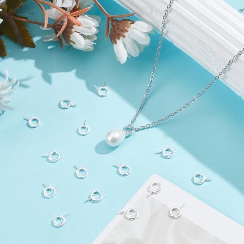 16Pcs 925 Sterling Silver Screw Eye Peg Bails Cup Pearl Peg Bails Eyelet Hooks Eye Screws Connectors for Jewelry Making Adult DIY Half Drilled Beads Craft 9x6x1mm