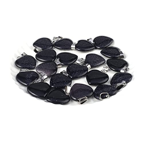LE SKY 20 Pcs natural stone pendants heart shape healing stone charms for jewelry making - color: blue sand