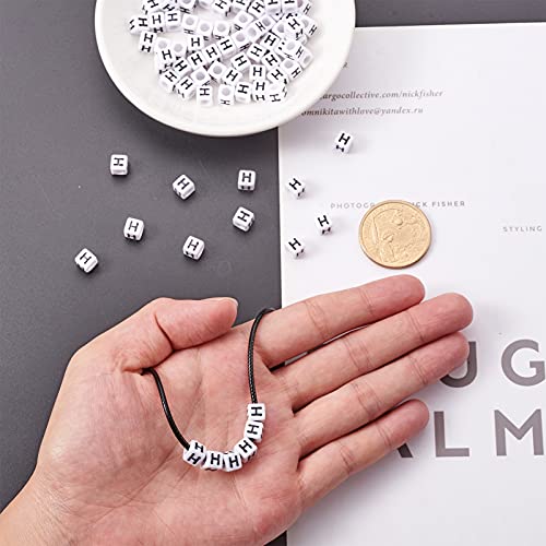 FASHEWELRY 300Pcs Cube White Acrylic Letter Beads 6x6mm Letter H Alphabet Beads for DIY Bracelet Necklace Jewelry Making - color: Letter H, size: 6x6x6mm