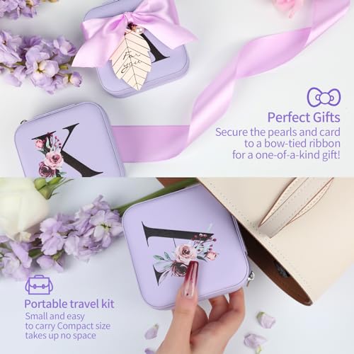 AYGXU Travel Jewelry Box for Women and Girls - Small Case With Initial A-Z - Teacher Gifts - color: purple, size: S