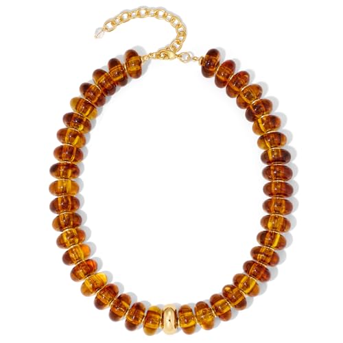 Mothers Day Gifts Chunky Beaded Choker Necklace for Women Statement Necklace with Gold Accent Adjustable Beach Summer Jewelry Trendy Boho Necklaces in Multiple Colors y2k Jewelry - color: Brown