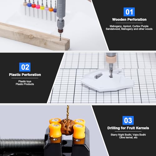 21 PCS Hand Drill Set, Pin Vise Hand Drill Set Including 10 PCS (1.6-2.5mm) Miniature Mini Drill Bits and 10 PCS (0.5-3.2mm) PCB Mini Chuck Chuck for Jewelry DIY, Resin, Wood, Model Making - color: Silver