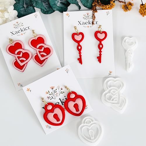 Xaekicr Heart Lock and Key Clay Cutters Set – 3PCS Polymer Clay Cutters for Earrings, Valentine’s Day Clay Earring Cutters, Polymer Clay Molds for Jewelry Making, Clay Tools - color: M color