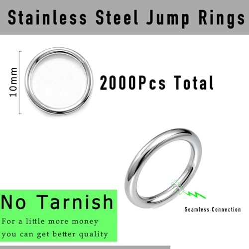 2000 Pieces Stainless Steel Jump Rings for Jewelry Making,10mm, 16 Gauge Thickness, Silver (10mm) - color: 10mm