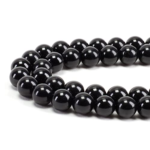 Cherry Tree Collection | 100PCS Gemstone Round Beads for Jewelry Making | Includes Storage Box, Elastic String, and Needles - color: black tourmaline, size: 8mm
