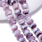7.5×10mm 50pcs Purple White Faceted Lampwork Glass Beads for Jewelry Making, Flat Round Handmade Murano Beads for Bracelets, Crafts, Friendship Bracelet Kit, Rosary Making - color: Purple White