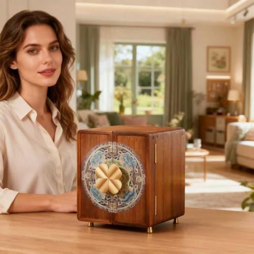Wooden Jewelry Box for Women Jewelry Box With Drawers Walnut Wood (Walnut Wood with printing A) - color: Walnut Wood with printing A