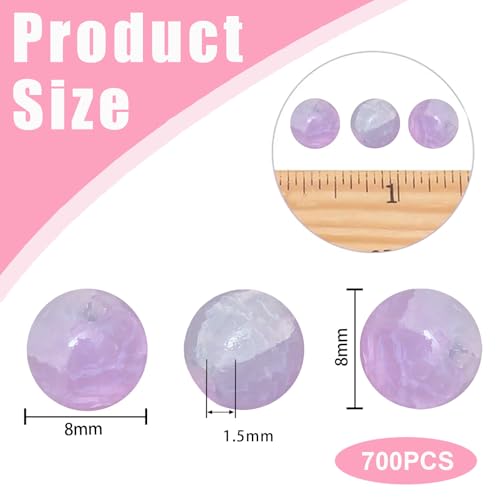 8mm Crackle Glass Beads for Jewelry Making, 700Pcs Round Crystal Beads for Bracelets, DIY Crafts (Purple Crackle) - color: Purple Crackle