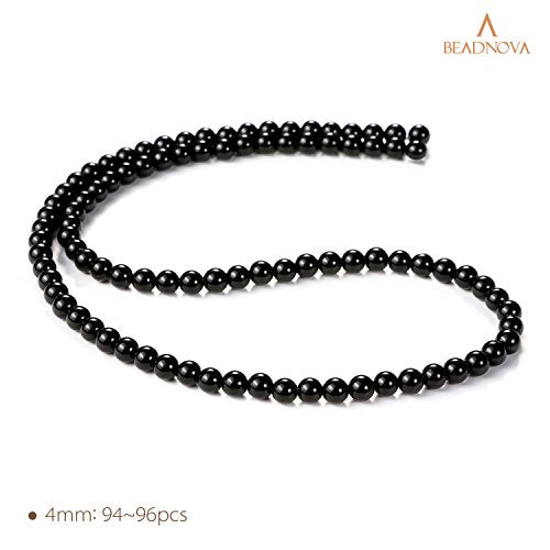 BEADNOVA 4mm Black Onyx Gemstone Round Loose Beads for Jewelry Making (90-92pcs) - color: 01) Black Onyx Agate Round Beads, size: 4mm