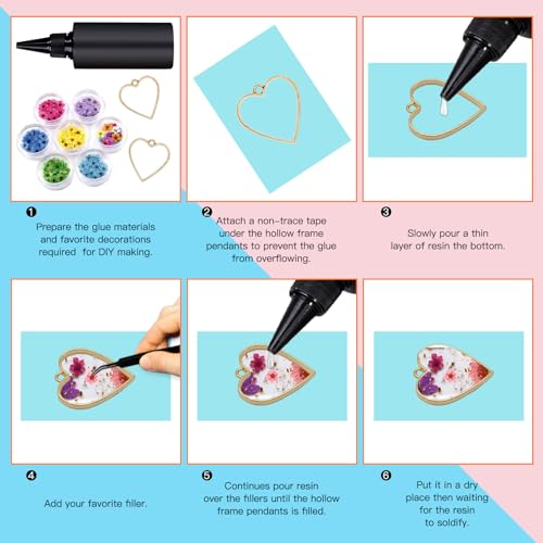 Oubaka 50pcs Open Bezel Pendants Heart Open Back Frame Pendant Hollow Frame Pendants Resin Craft Bezels for Earrings, Necklace, Bracelet, Pressed Flower, DIY Crafts(K Gold) - color: K Gold;Heart