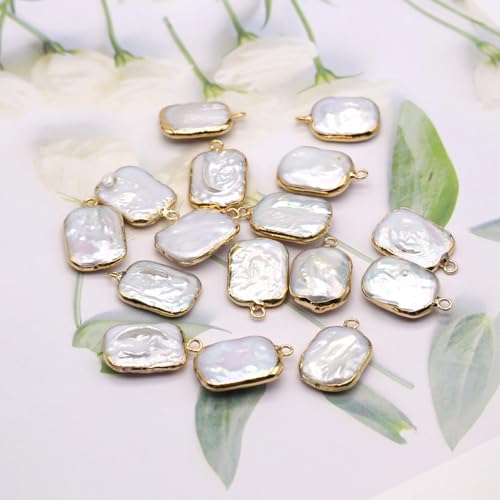 10PCS Natural Pearl Pendants Irregular Multiple Shapes Cultured Freshwater Baroque Pearl Charms for Jewelry Making Gift - color: 24x15mm