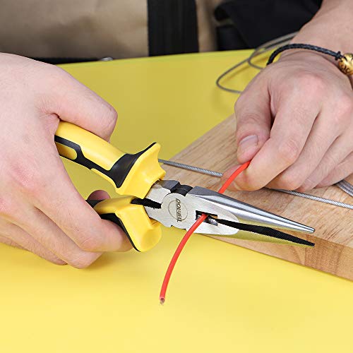 DOWELL 6 Inch Long Nose Pliers Needle Nose Pliers with Wire Cutter Nickel Chromium Steel Construction Professional Handle - size: 6"Long Nose Pliers