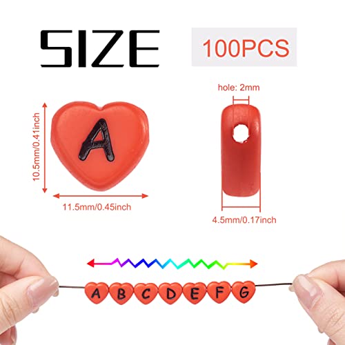 Cheriswelry 100pcs Heart Shape Acrylic Letter Alphabet Beads Opaque Red Black Letter Pony Loose Spacer Beads 10.5x11.5mm for DIY Craft Earring Bracelet Necklace Jewelry Making Supplies - color: Red Heart Letter Beads