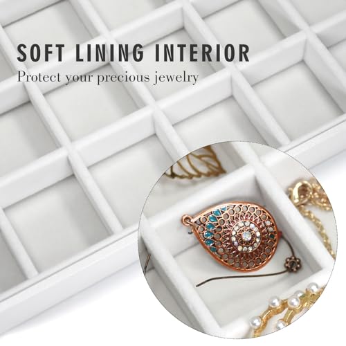 Siveit Jewelry Tray Organizer Box 48 Grid Jewelry Display Organizer Box with Transparent Lid Rings Earrings Necklaces Pendants Display Box Suitable for Women and Girls (48 Grid, White) - color: White