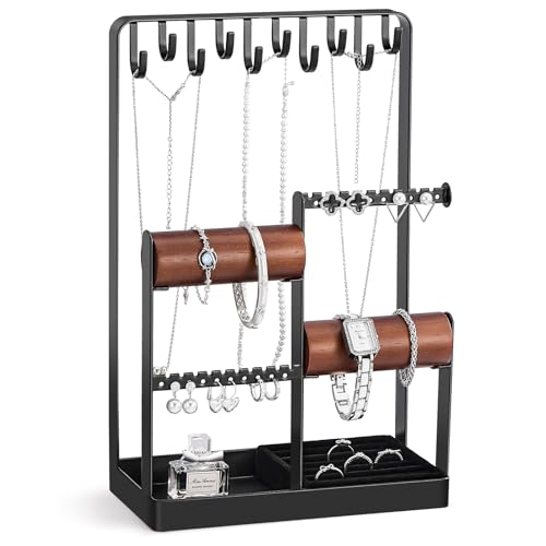 Lolalet Jewelry Holder Organizer, Aesthetic Jewelry Display Stand for Necklaces Bracelets Earrings Rings, Cute Room Décor for Teen Girls Women -Black - color: Black