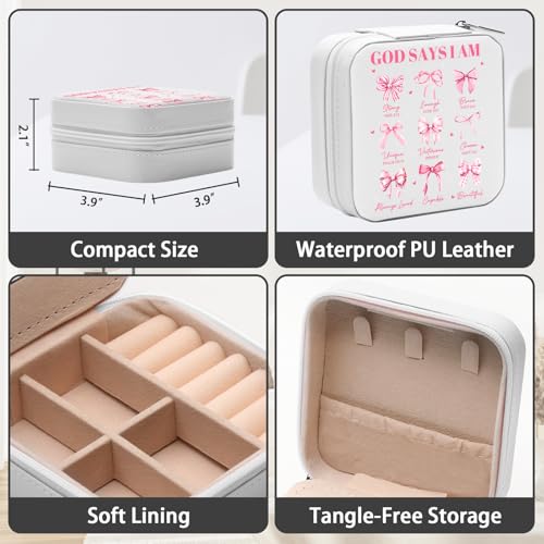 GAOLZIUY Christian Gifts for Women Girls, Pink Bow Travel Jewelry Box, Coquette Preppy Bible God Portable Jewelry Organizer Case, Inspirational Religious Spiritual Catholic Faith Prayer Gifts - color: Christian - 01
