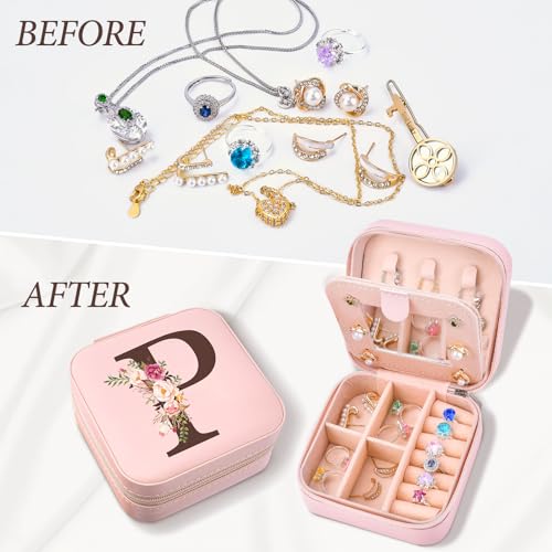 Travel Jewelry Case for Women, Travel Jewelry Box Organizer Personalized Pink Gifts for Girls Wife Mom, Gift for Friend Sister Grandma Aunt - style: P