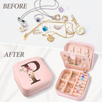 Travel Jewelry Case for Women, Travel Jewelry Box Organizer Personalized Pink Gifts for Girls Wife Mom, Gift for Friend Sister Grandma Aunt - style: P