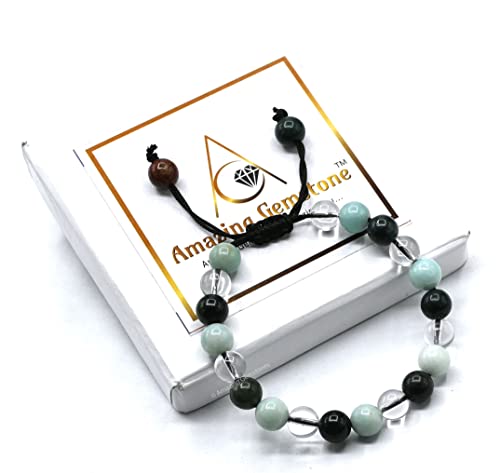 Amazing Gemstone Manifestation Bracelet for Pain Relief - Bloodstone Amazonite Clear Quartz Bracelet Set for Healing Calming Anxiety Stress Relief Gifts Pulseras Para Hombres Mujer (Adjustable) - color: Pain Relief