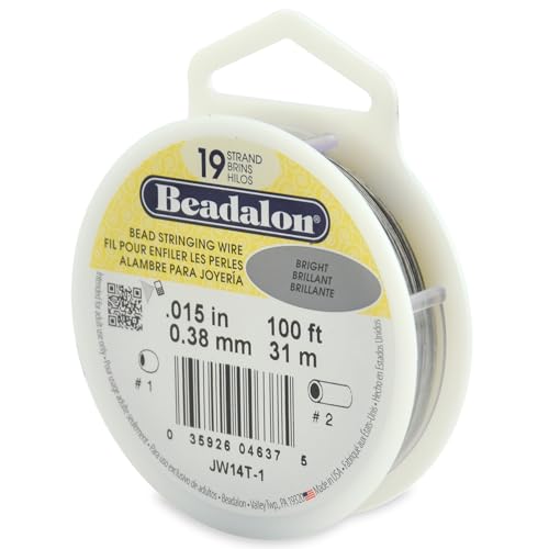 Beadalon 19 Strand Stainless Steel Bead Stringing Wire, .015 in / 0.38 mm, Bright, 100 ft / 31 m - color: Bright, style: .015 in / 0.38 mm, 100 ft / 31 m
