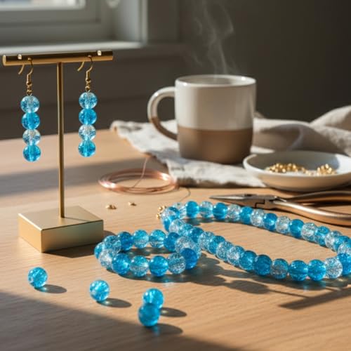 DandS ltd Crackle Lampwork Glass Beads for Jewelry Making, Crystal Blue, Vibrant DIY Bracelets, Necklaces, Beading Supplies & Craft Kits for Handmade Jewelry, 80pcs 0.39 inch (10mm), #J225-10 - color: Crystal Blue