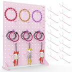 Peg Board Display Stand with 15 Hooks, Tabletop Metal Pegboard Shelf for Craft Shows & Fairs, Retail Stores, Vendors Arts and Crafts Finishing - 17x13Inch & Pink - color: Pink